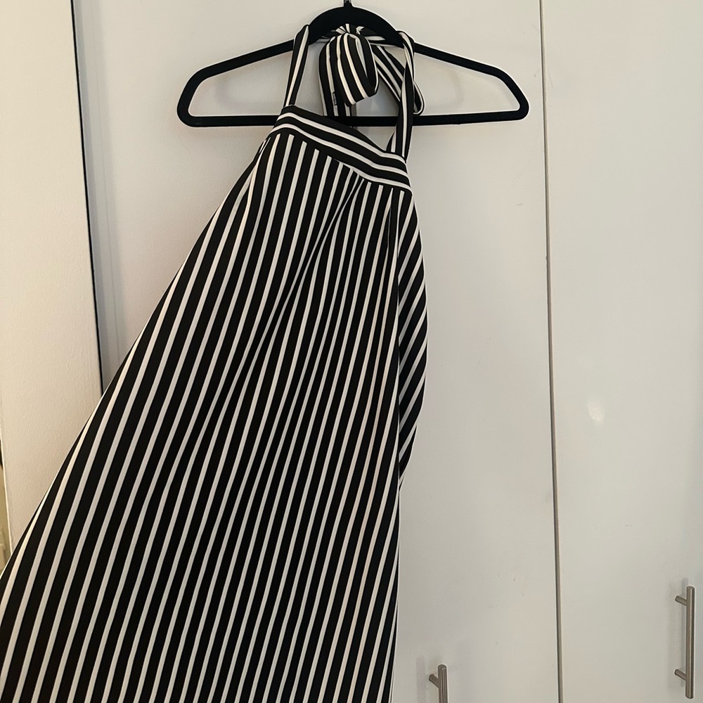 Black & White Striped Halter Dress